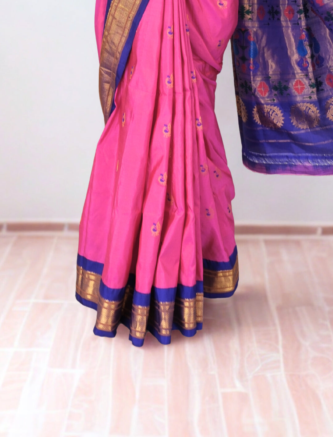 Pink Paithani with Blue Border