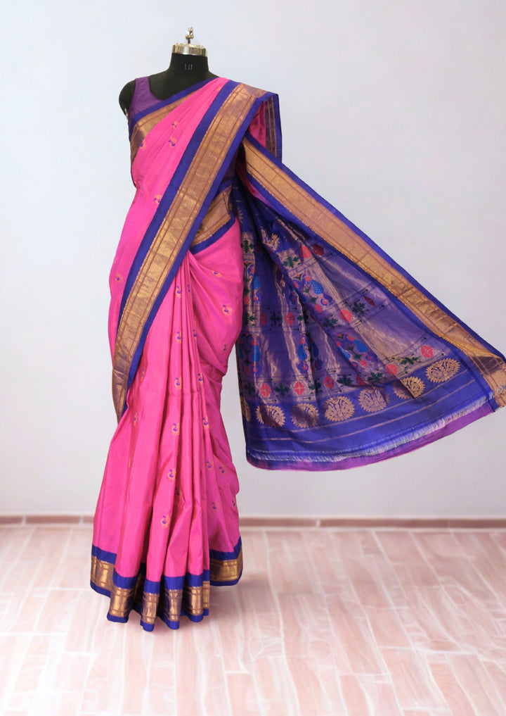 Pink Paithani with Blue Border