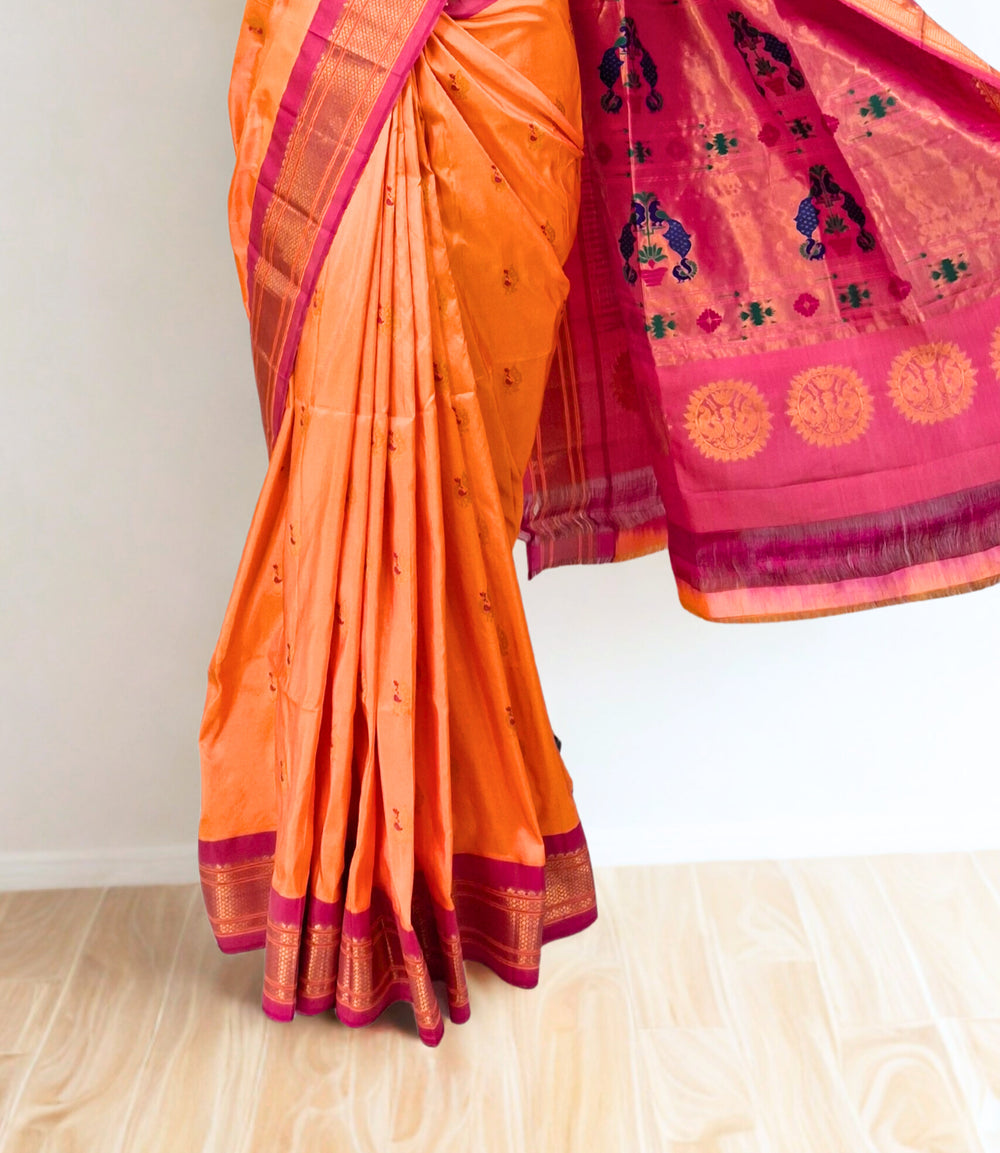 Peach Pink Paithani Saree
