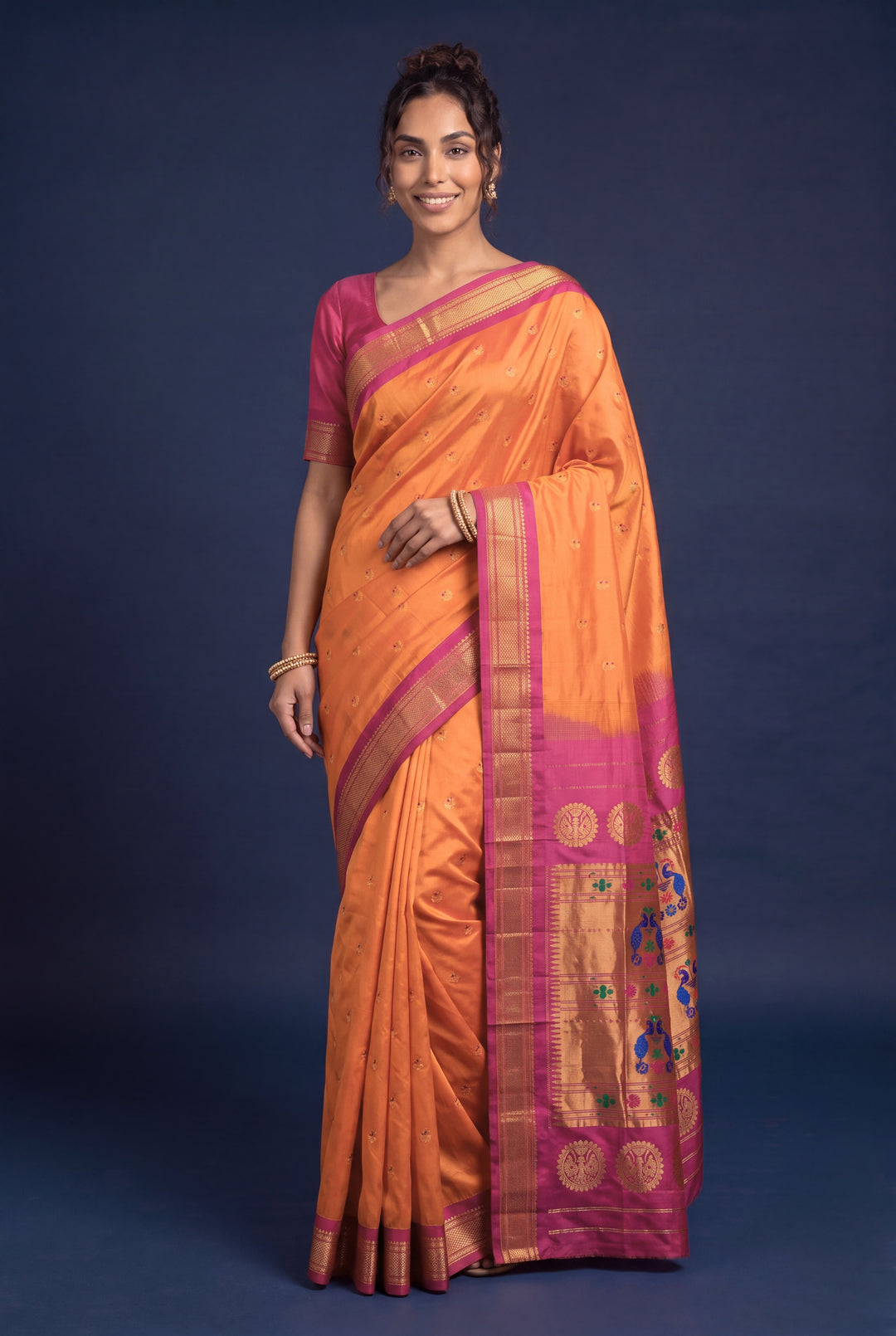 Peach Pink Paithani Saree