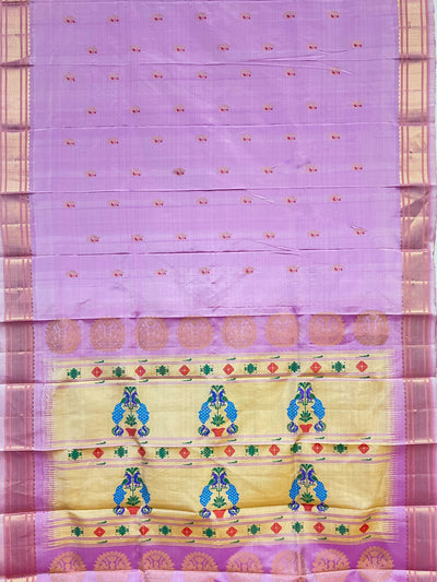 Lavender peacock butti silk paithani saree