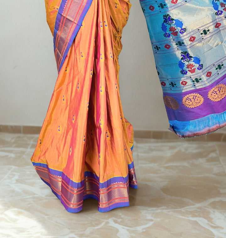 Peach Paithani with Zari Detailing