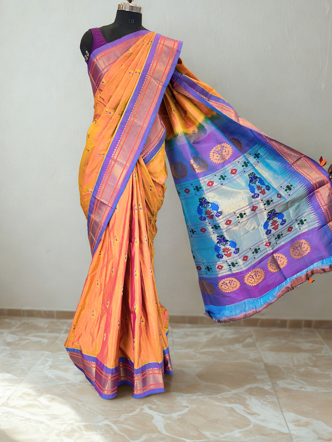 Peach Paithani with Zari Detailing