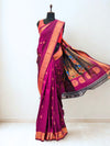 Wine Paithani with Gold Zari Peacock Butti