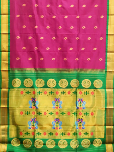 Purple Peacock Butti Silk Paithani Saree with Green Border