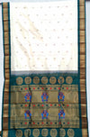 Offwhite peacock butti silk paithani saree with green border