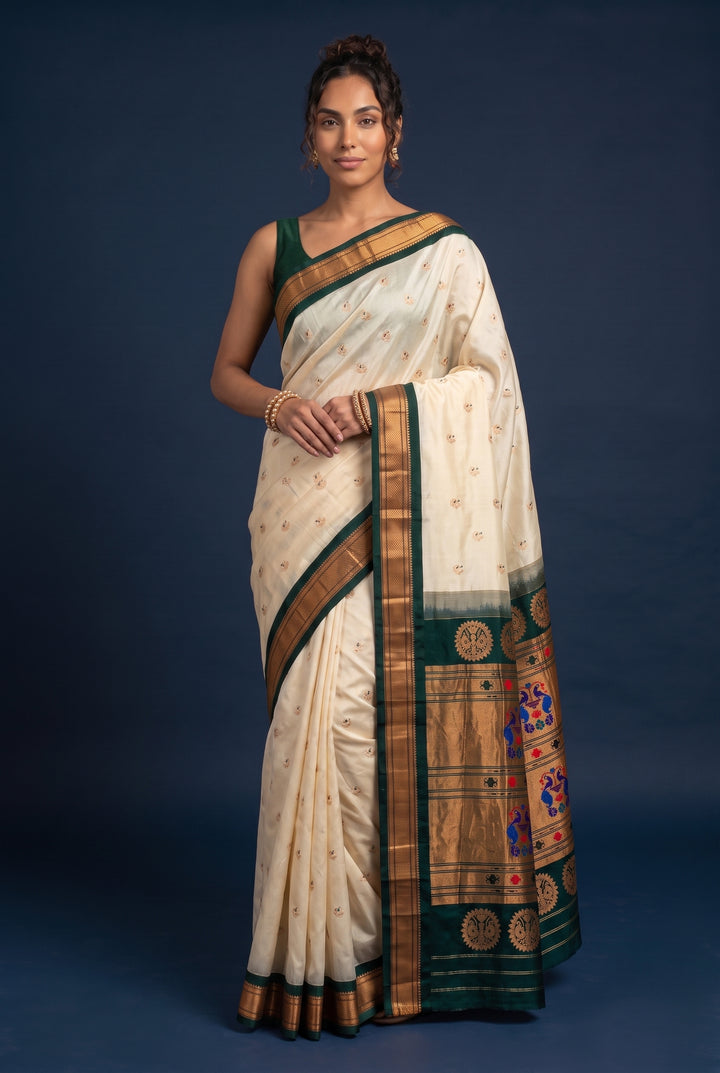 Offwhite Paithani with Gold Zari Border