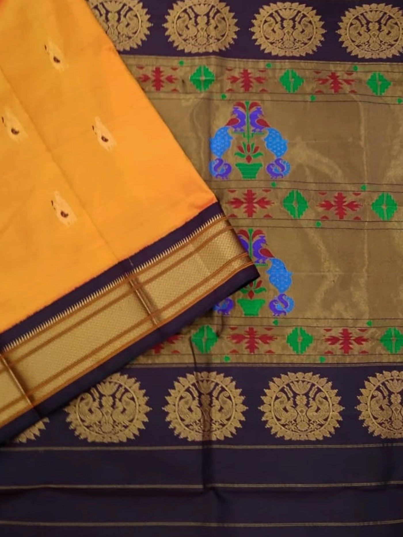 Golden Yellow Silk Paithani Saree