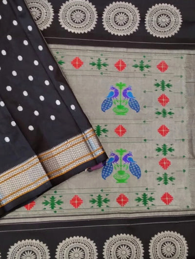 Black Maharani Silk Paithani Saree with Silver Zari Border