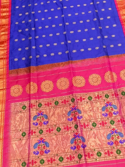 Blue Maharani SIlk Paithani Saree with Pink Border