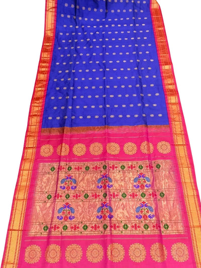 Blue Maharani SIlk Paithani Saree with Pink Border