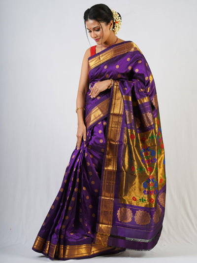 Aubergine silk paithani saree