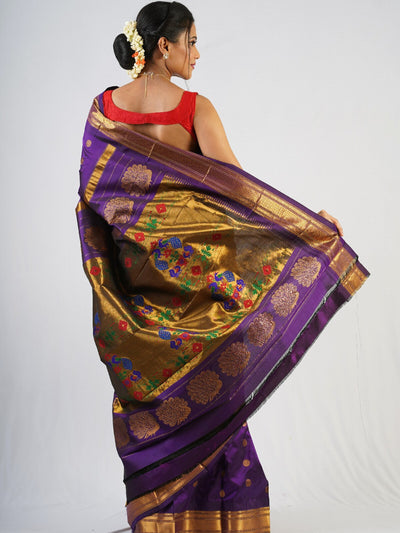 Aubergine silk paithani saree