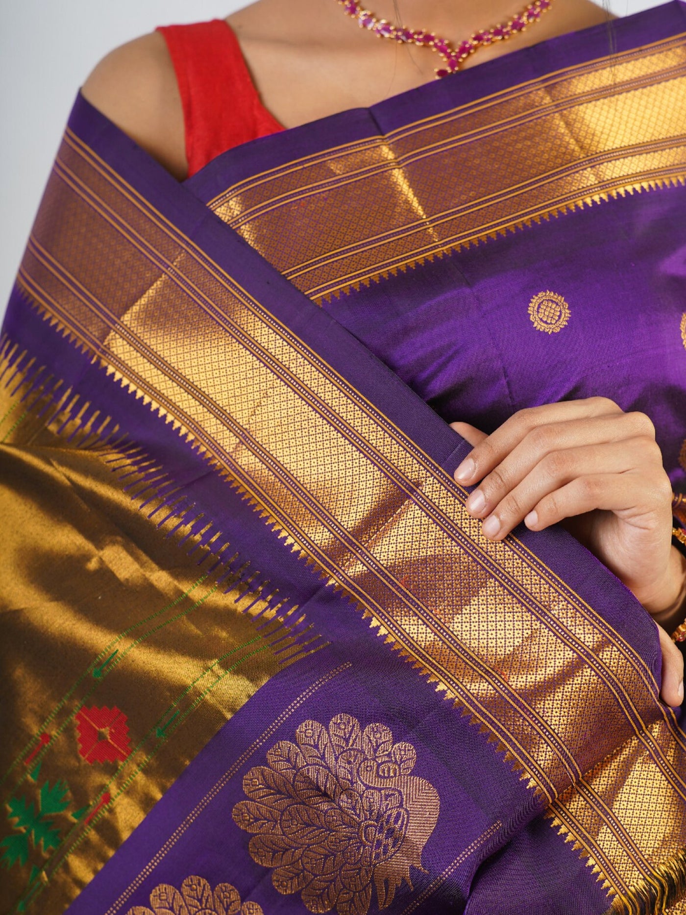 Aubergine silk paithani saree