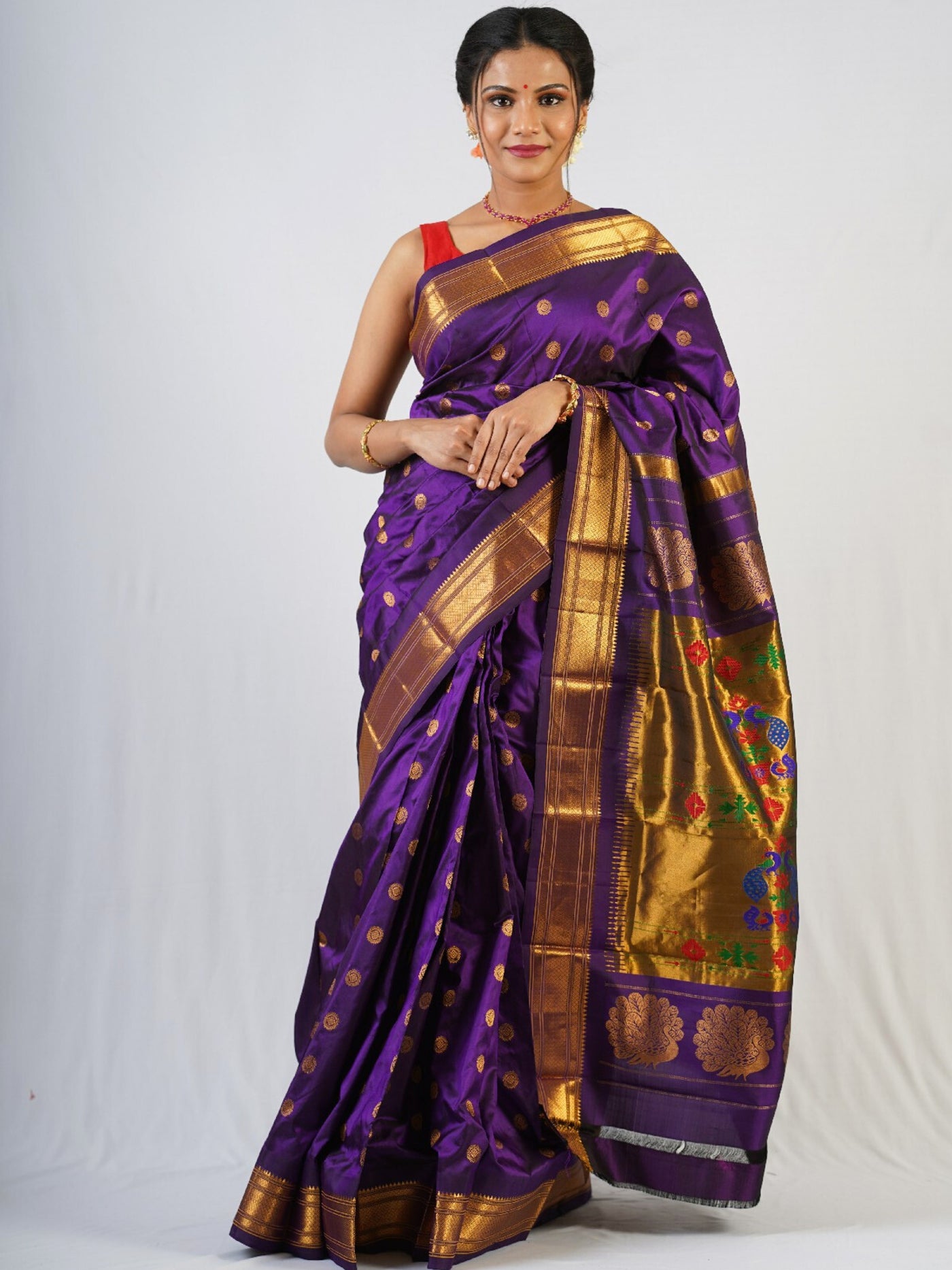 Aubergine silk paithani saree