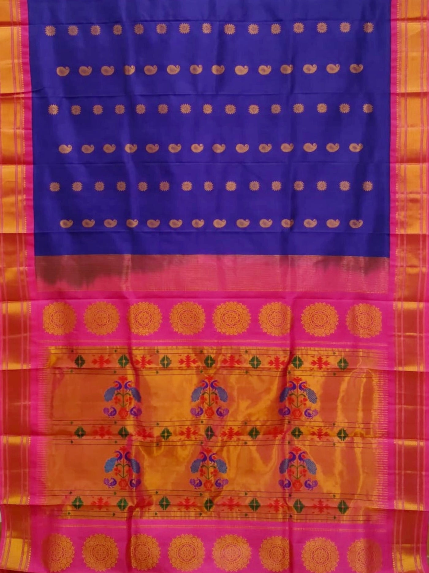 Blue Maharani Silk Paithani Saree with Pink Border