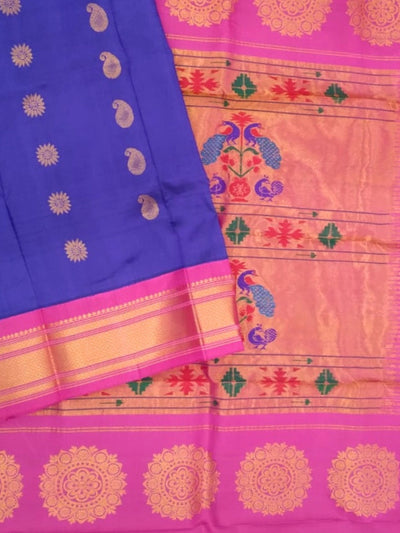 Blue Maharani Silk Paithani Saree with Pink Border