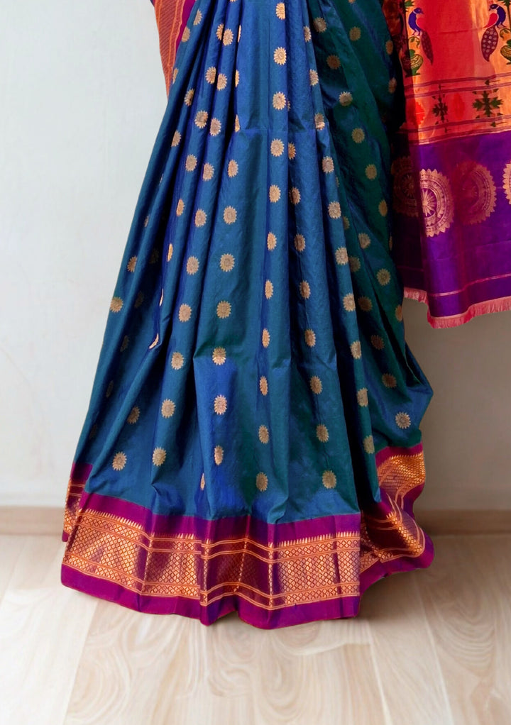 Blue Maharani with Gold Zari Border
