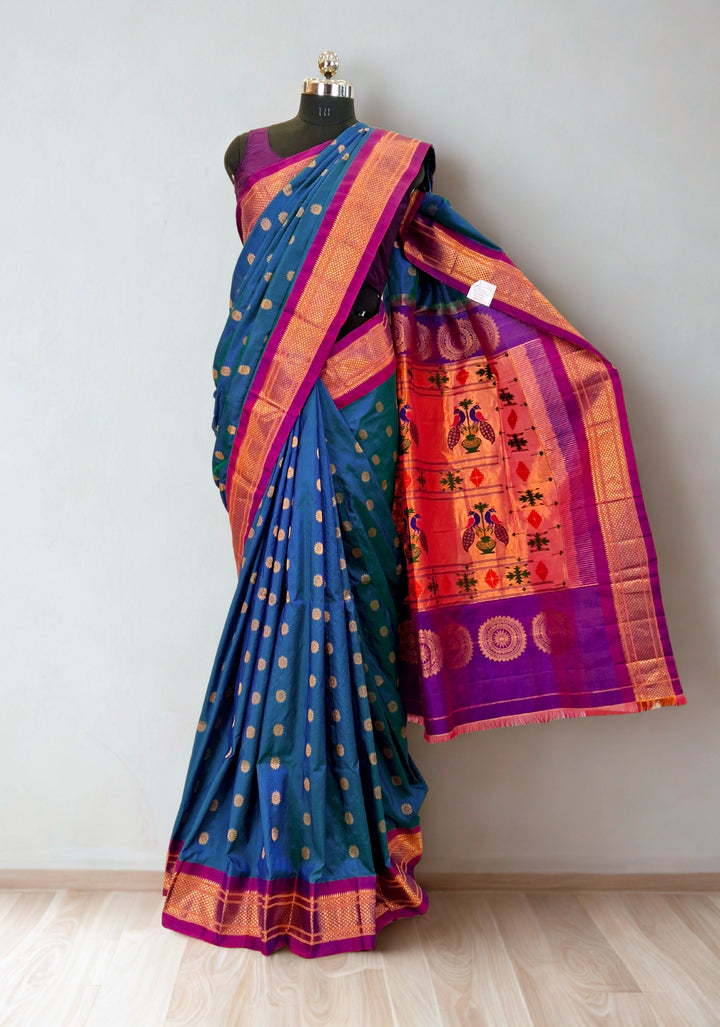 Blue Maharani with Gold Zari Border