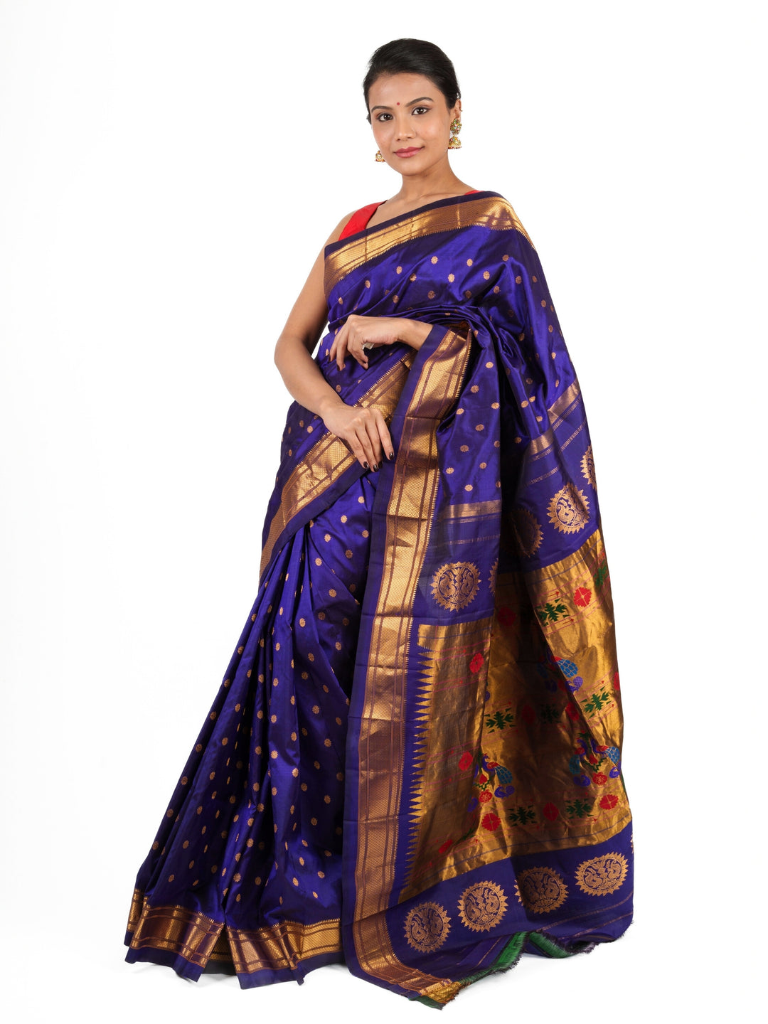 Navy blue single color maharani silk paithani saree