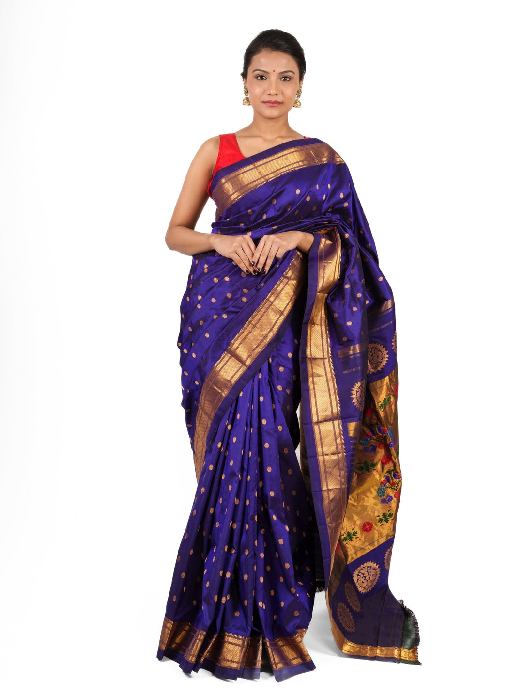 Navy blue single color maharani silk paithani saree