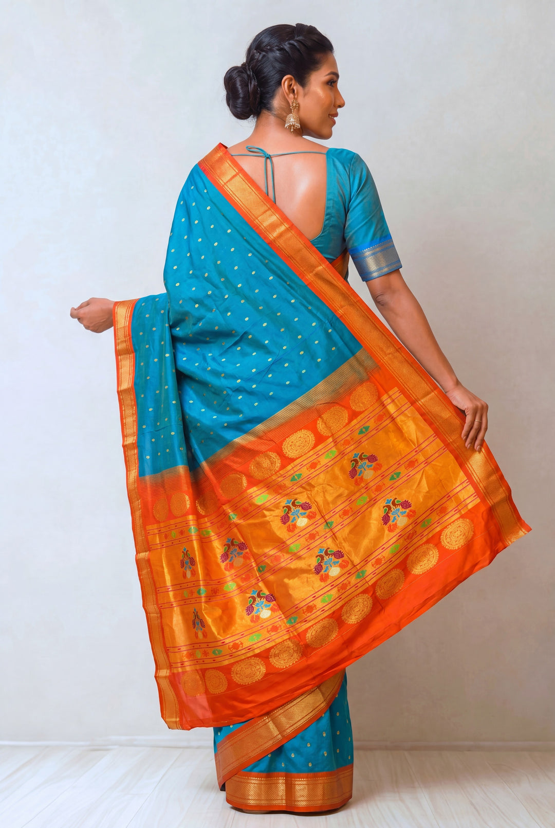 Turquoise Blue Maharani Silk Paithani Saree