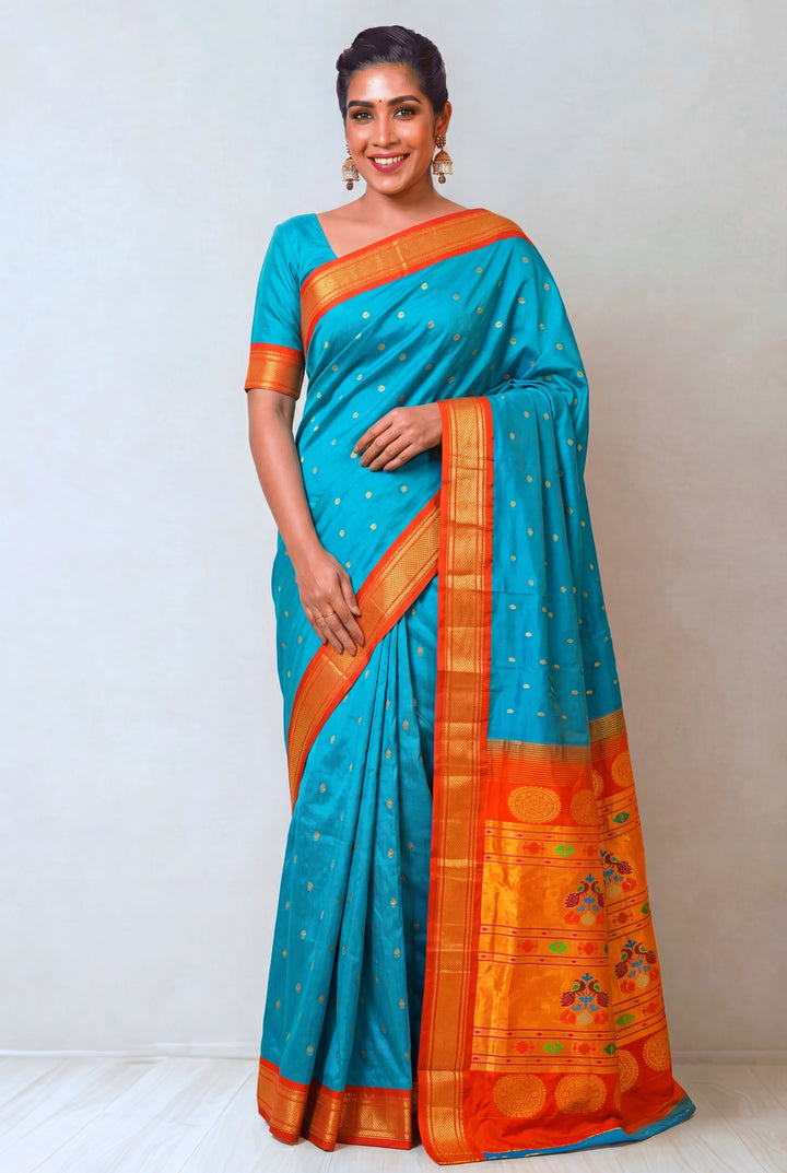 Turquoise Blue Maharani Silk Paithani Saree