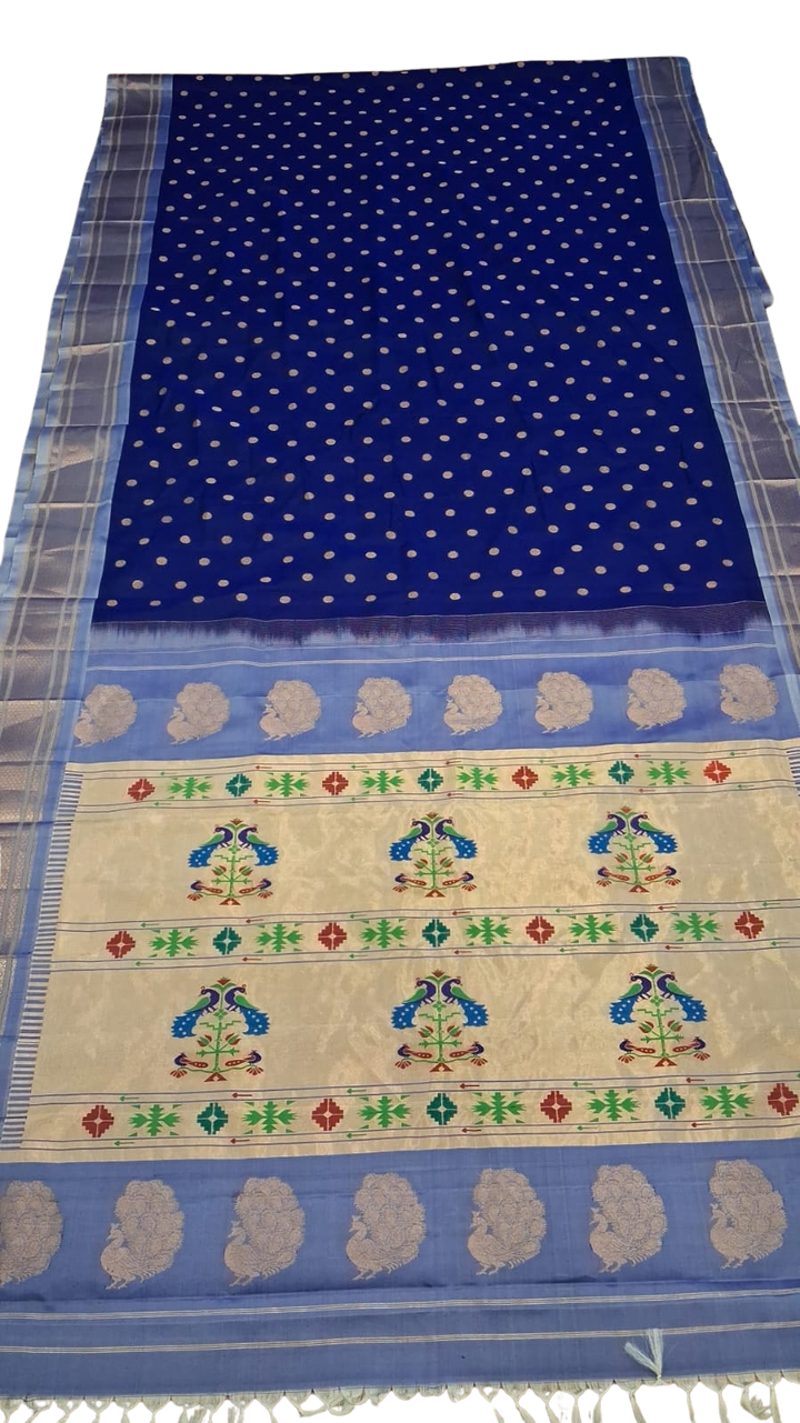 Navy blue maharani silk paithani saree