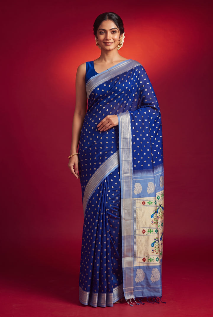 Navy blue maharani silk paithani saree