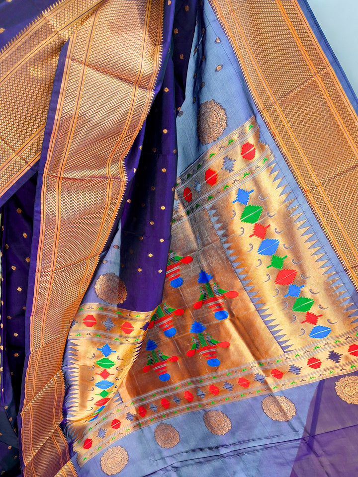 Navy blue blended fabric saree