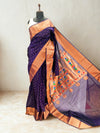 Navy blue blended fabric saree