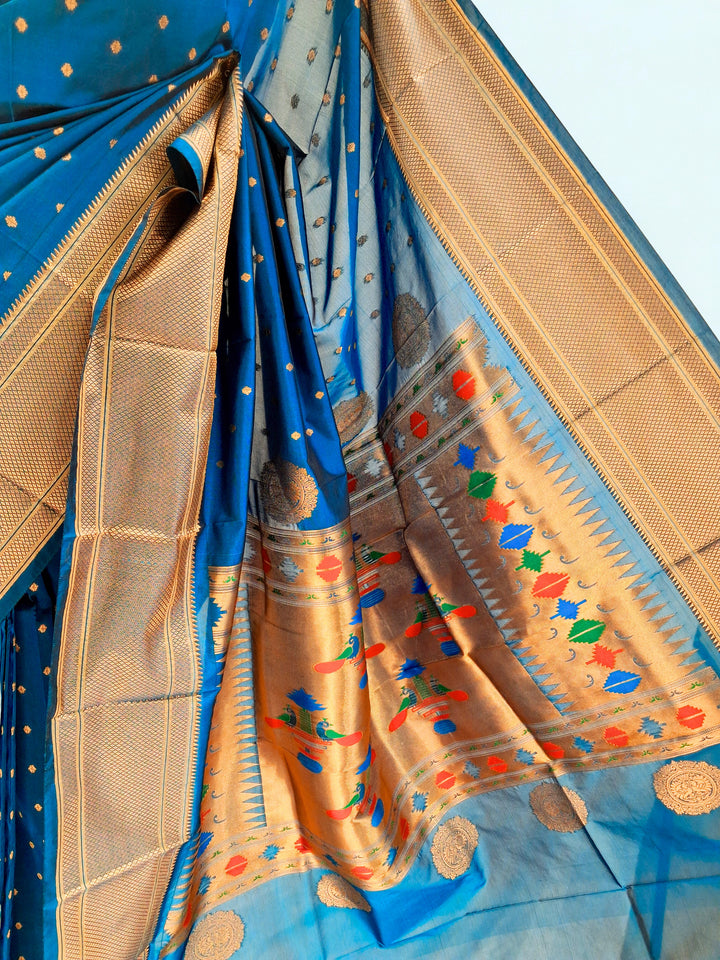 Teal blue blended fabric saree