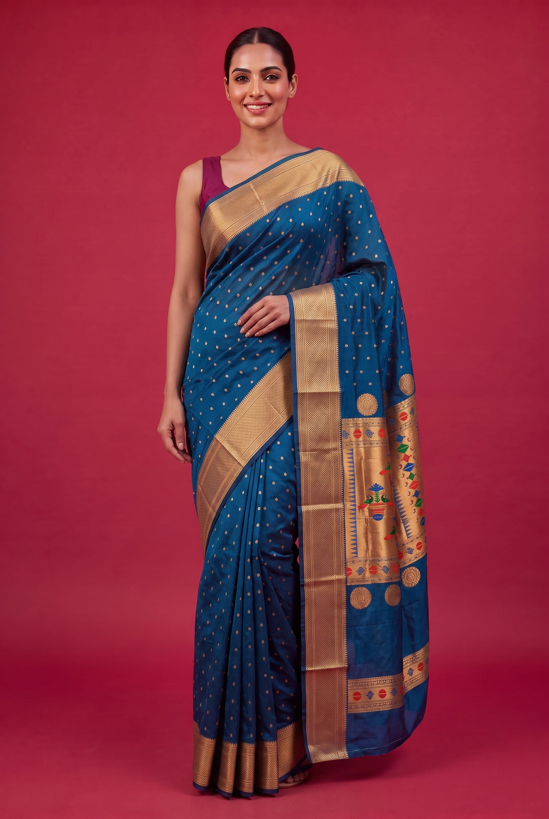 Teal Blue Blended Fabric Saree