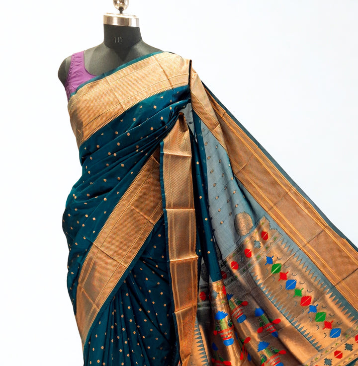 Peacock green blended fabric saree