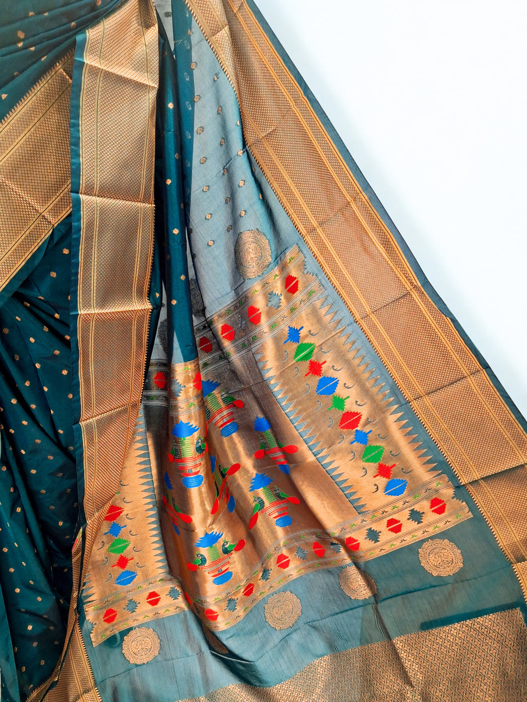 Peacock green blended fabric saree