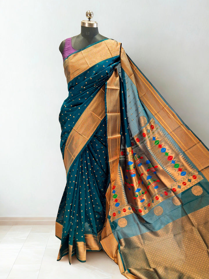 Peacock green blended fabric saree