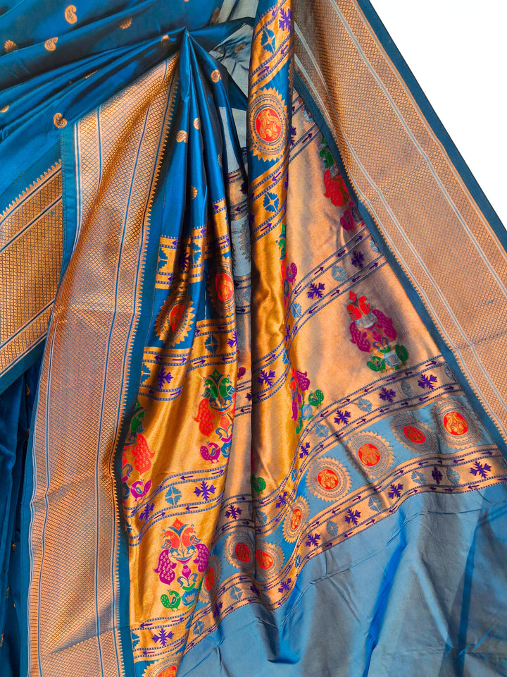 Peacock blue blended fabric saree