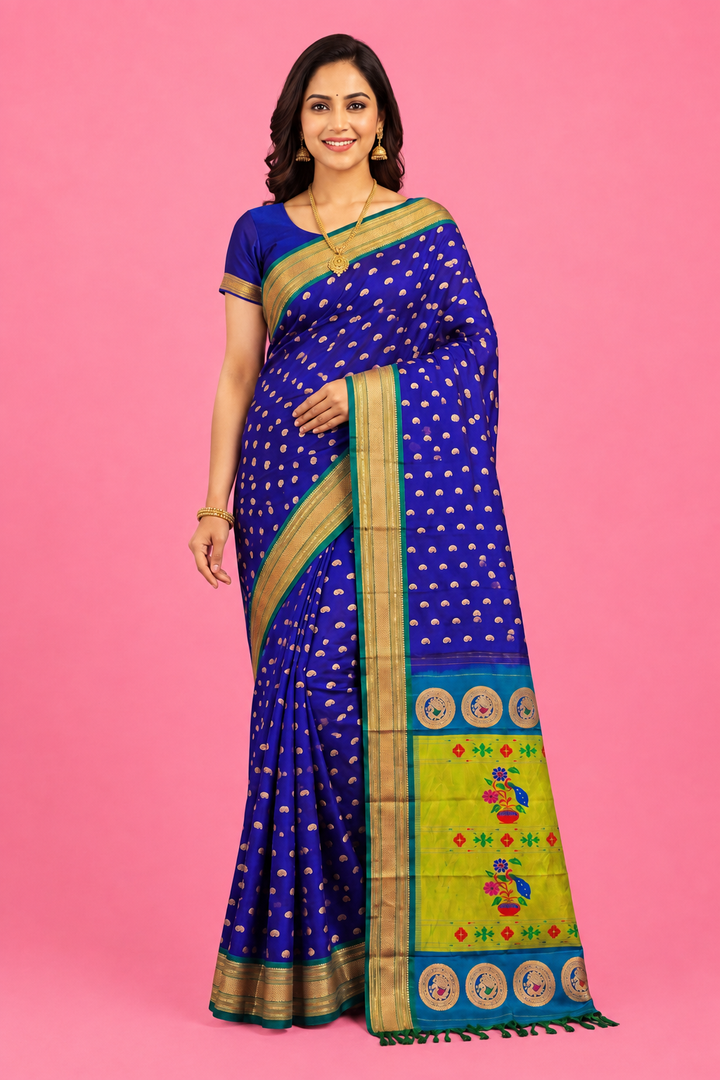 Blue Maharani Paithani with Zari Border