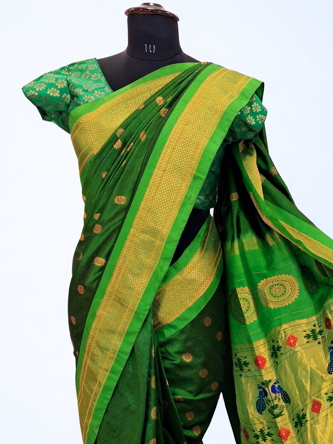 Bottle green maharani silk paithani saree