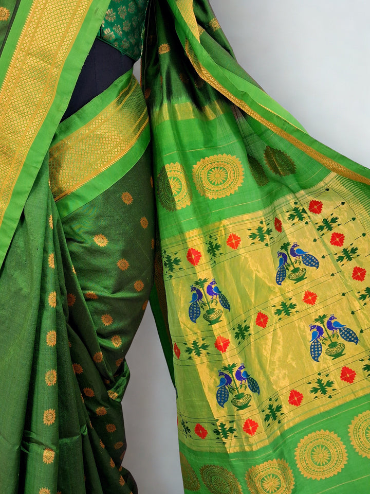 Bottle green maharani silk paithani saree