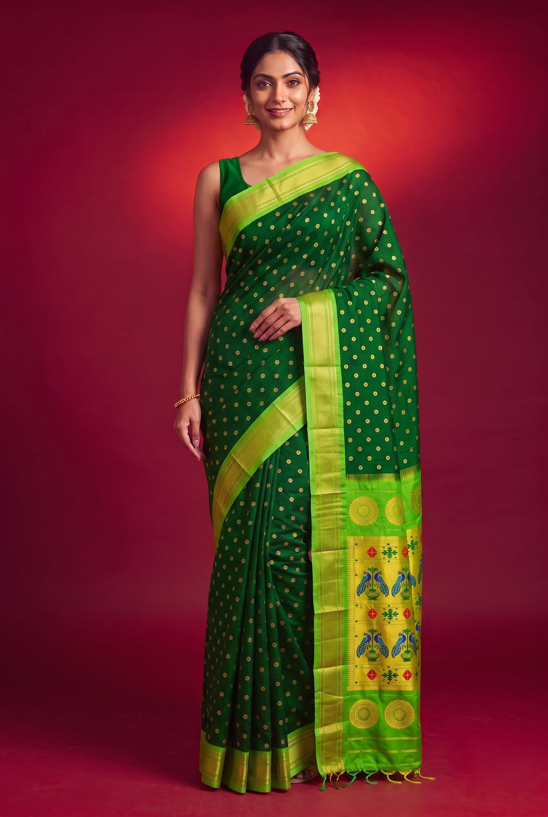 Bottle Green Kadiyal Paithani