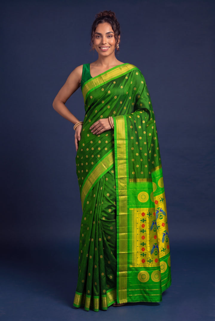 Bottle Green Kadiyal Paithani