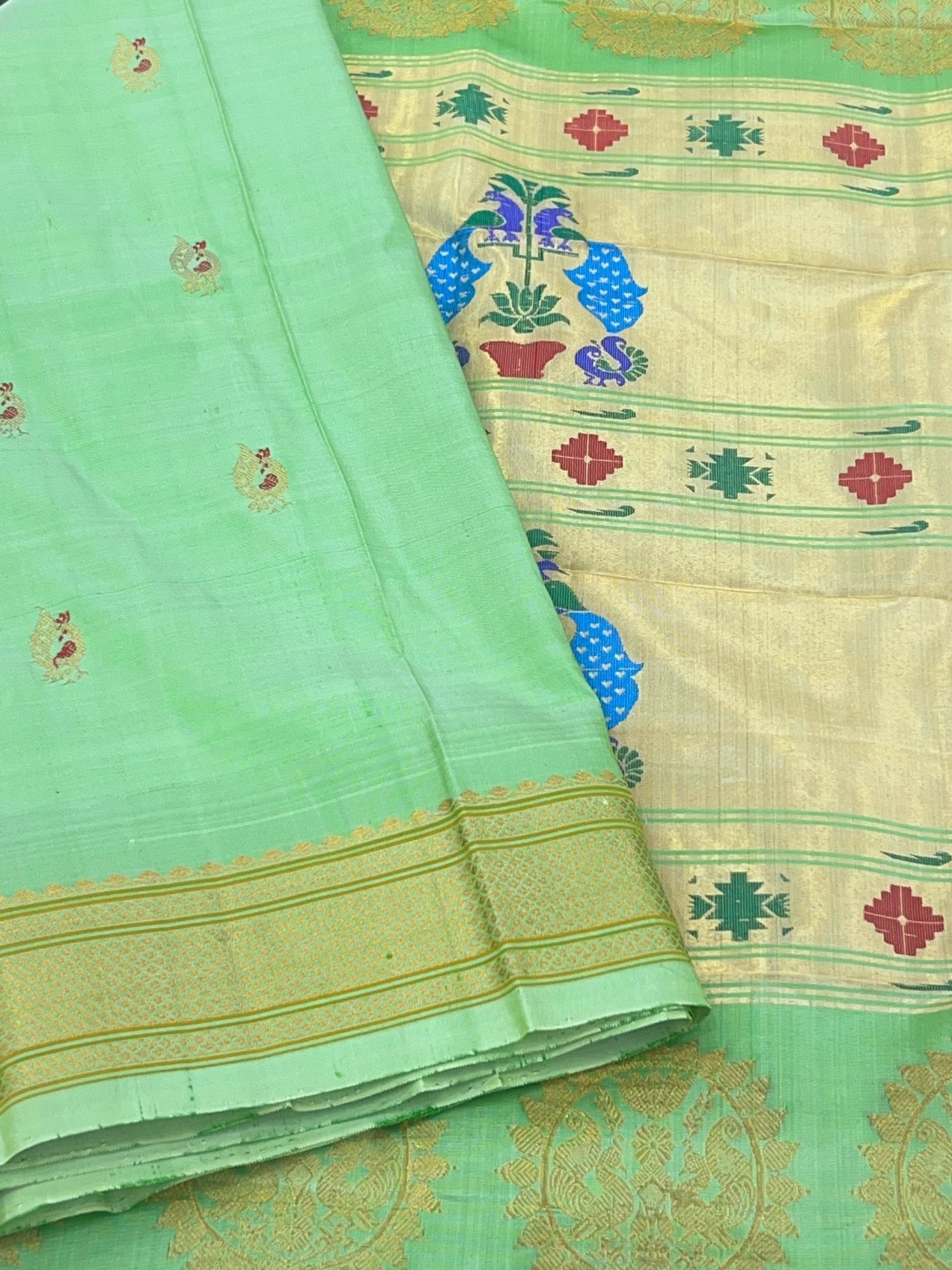 Mint green silk paithani saree