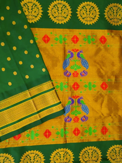 Bottle Green Silk Paithani Saree in Single Color