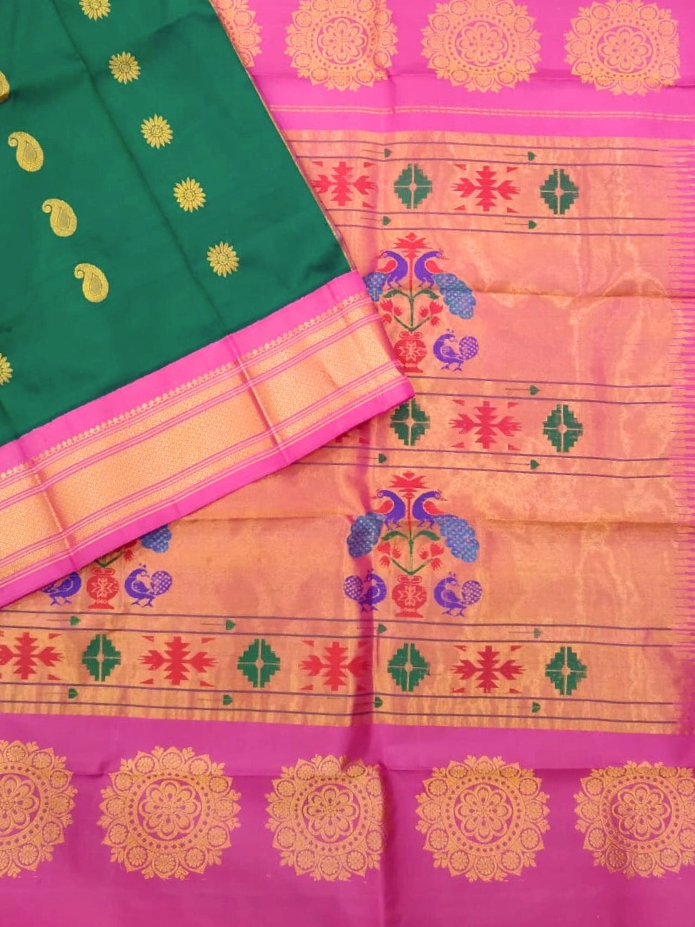 Bottle Green Maharani Silk Paithani Saree