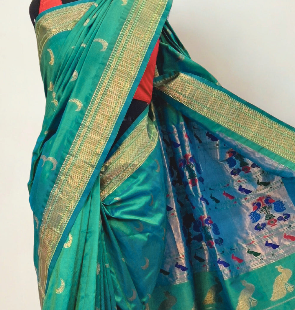 Sea Green Chandrakor Paithani Saree