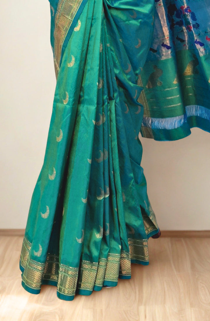 Sea Green Chandrakor Paithani Saree