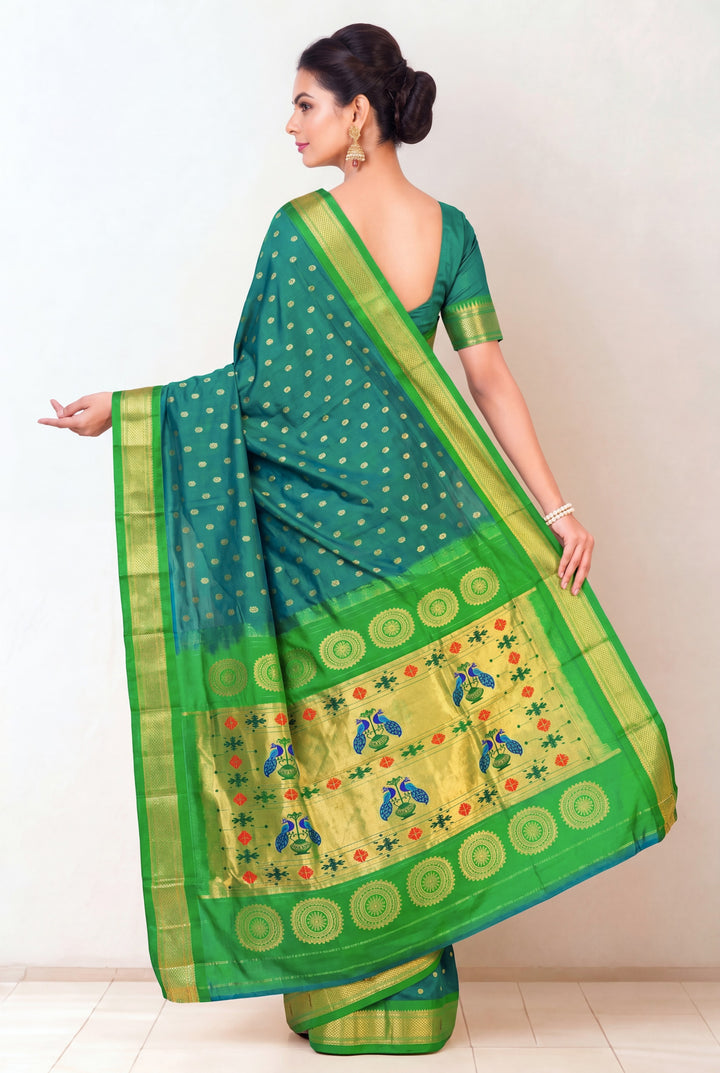 Peacock green silk paithani saree
