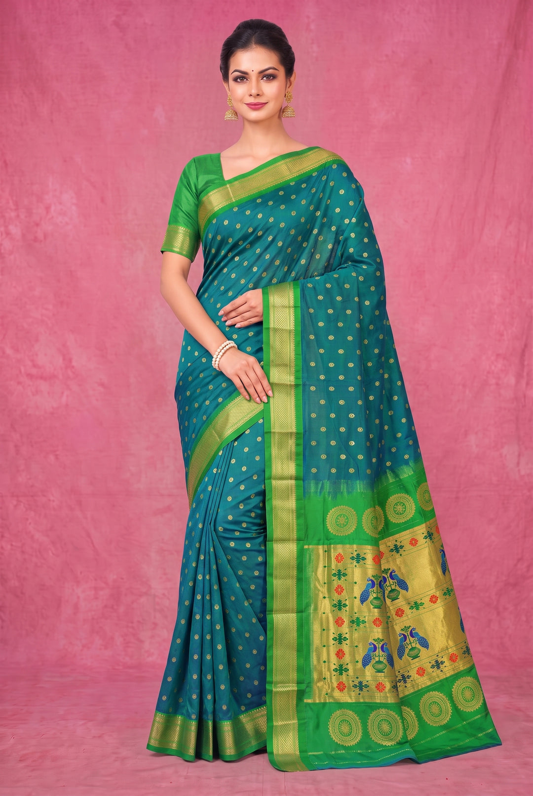 Peacock Green Silk Paithani Saree