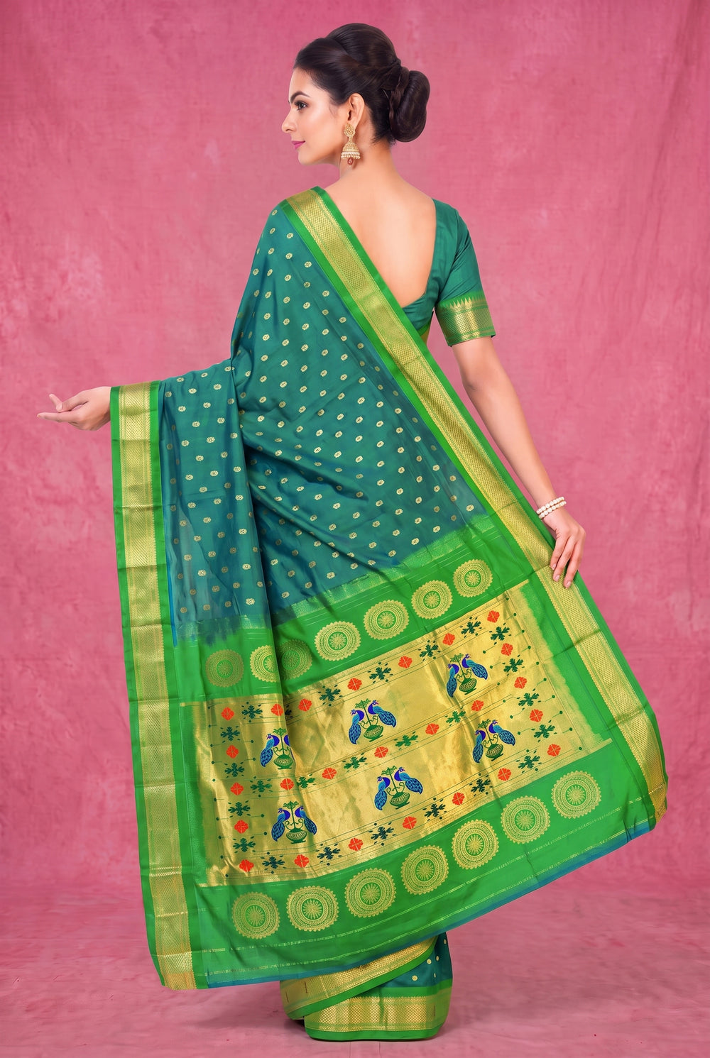 Peacock Green Silk Paithani Saree